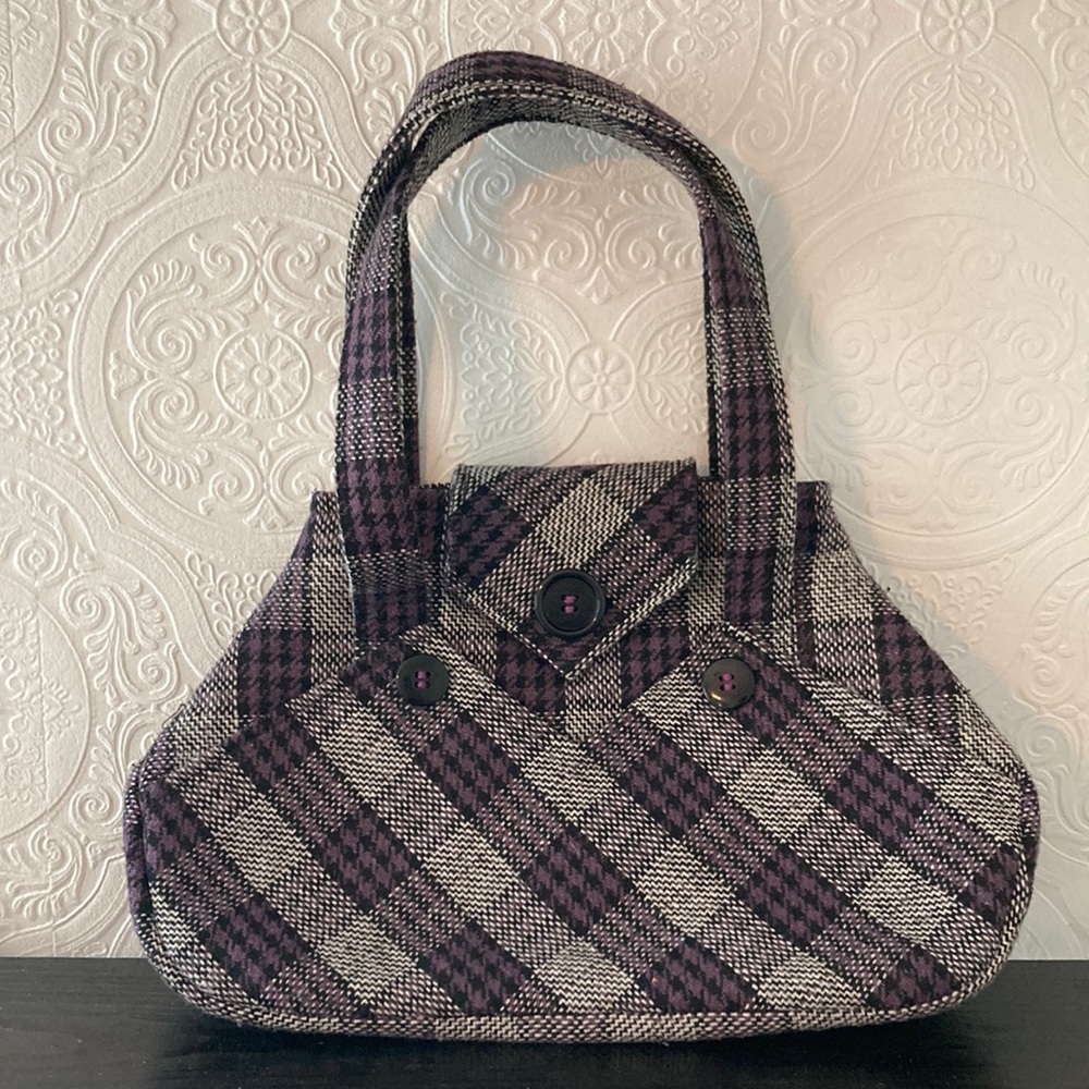 Purple and grey tartan plaid purse